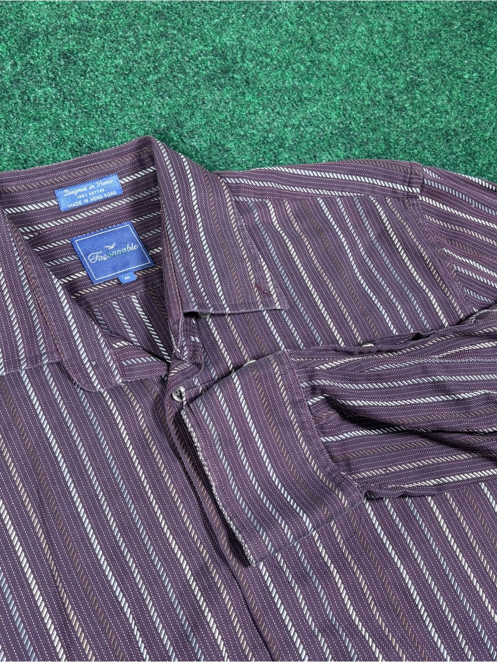 Faconnable Mens M Short Sleeve Button Down Shirt Striped Red Burgundy